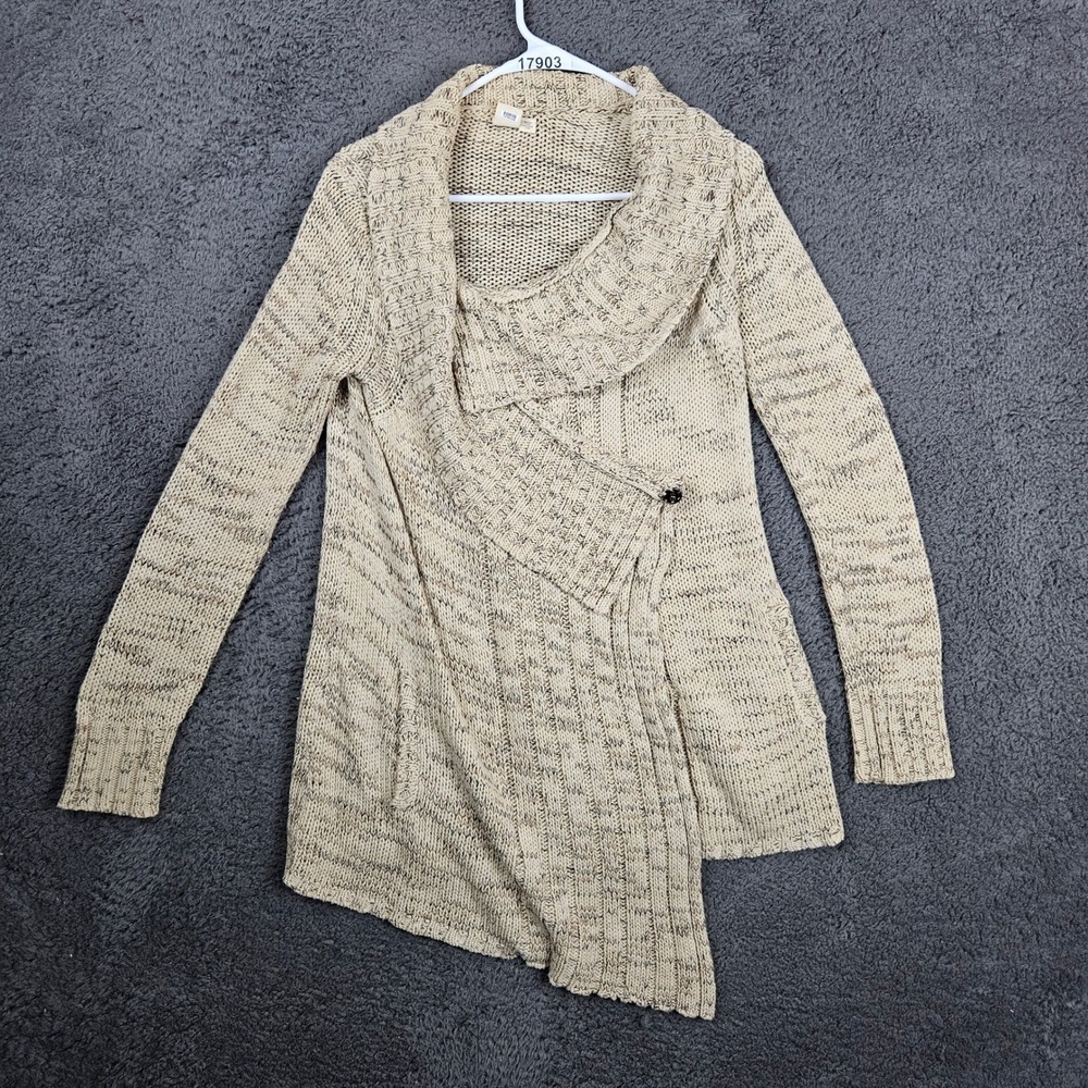 Anthropologie Knitted Cardigan Draped Collar Button Detail Sweater Beige Small